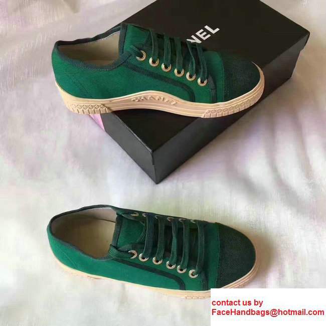 Chanel Lace-ups Tweed  &  Grosgrain 2cm Height-increasing Shoes Green 2017